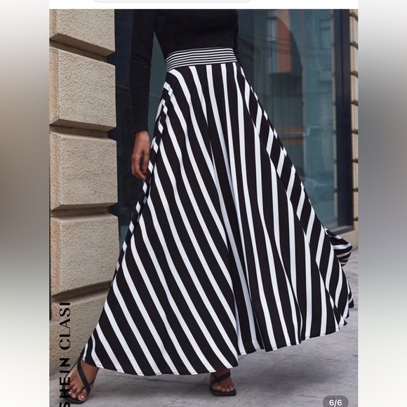 SHEIN Black and White Striped Maxi Skirt - Picture 4 of 9